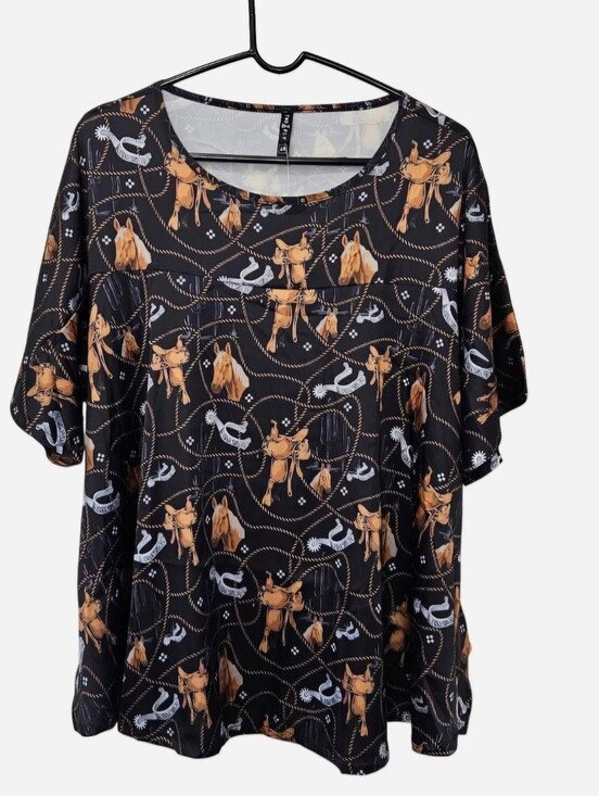 2 Fly Co. Tops - Two Fly Black & tan western print cowboy Cowgirl Short Sleeve Blouse Womens S/M